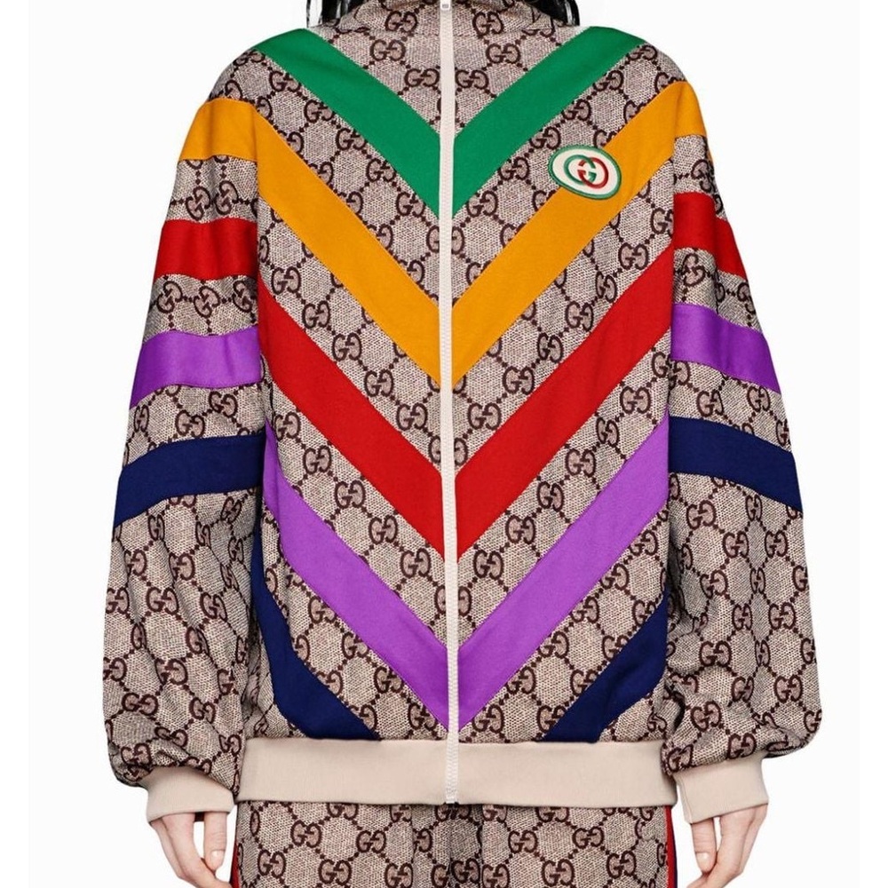 Gucci Rainbow Chevron GG Zip Bomber Jacket